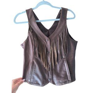 Indian Motorcycle Womens Fringe Vest Size Small Brown Leather Embroidered New